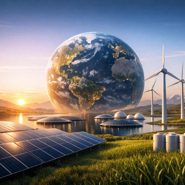 Unsere Erde im Jahr 2050 mit nachhaltiger Energiequellen